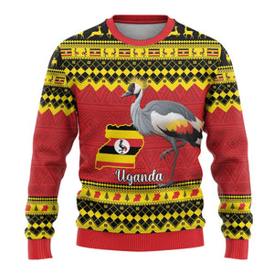 Afro Uganda Christmas Ugly Christmas Sweater Grey Crowned Crane Sekukkulu Ennugi