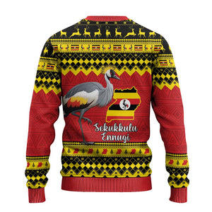 Afro Uganda Christmas Ugly Christmas Sweater Grey Crowned Crane Sekukkulu Ennugi