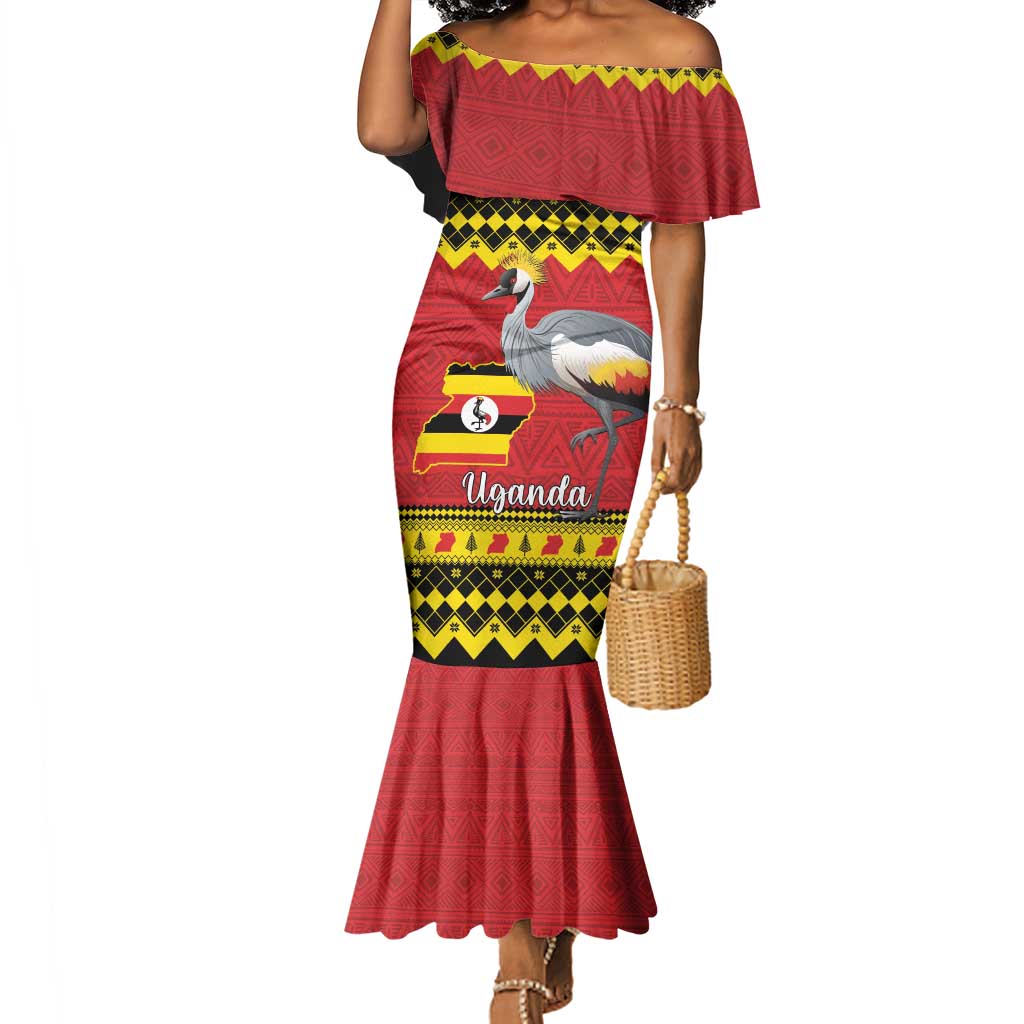 Afro Uganda Christmas Mermaid Dress Grey Crowned Crane Sekukkulu Ennugi