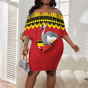 Afro Uganda Christmas Off Shoulder Short Dress Grey Crowned Crane Sekukkulu Ennugi