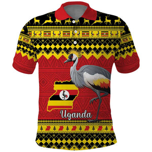 Afro Uganda Christmas Polo Shirt Grey Crowned Crane Sekukkulu Ennugi