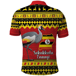 Afro Uganda Christmas Polo Shirt Grey Crowned Crane Sekukkulu Ennugi