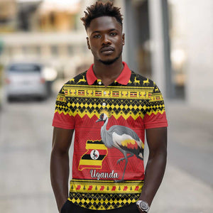 Afro Uganda Christmas Polo Shirt Grey Crowned Crane Sekukkulu Ennugi