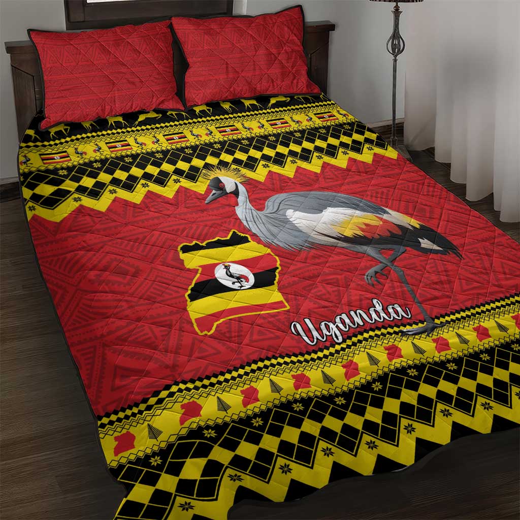 Afro Uganda Christmas Quilt Bed Set Grey Crowned Crane Sekukkulu Ennugi