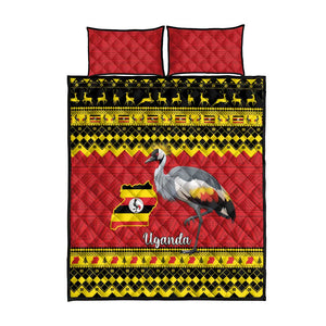 Afro Uganda Christmas Quilt Bed Set Grey Crowned Crane Sekukkulu Ennugi