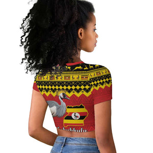 Afro Uganda Christmas Raglan Cropped T shirt Grey Crowned Crane Sekukkulu Ennugi