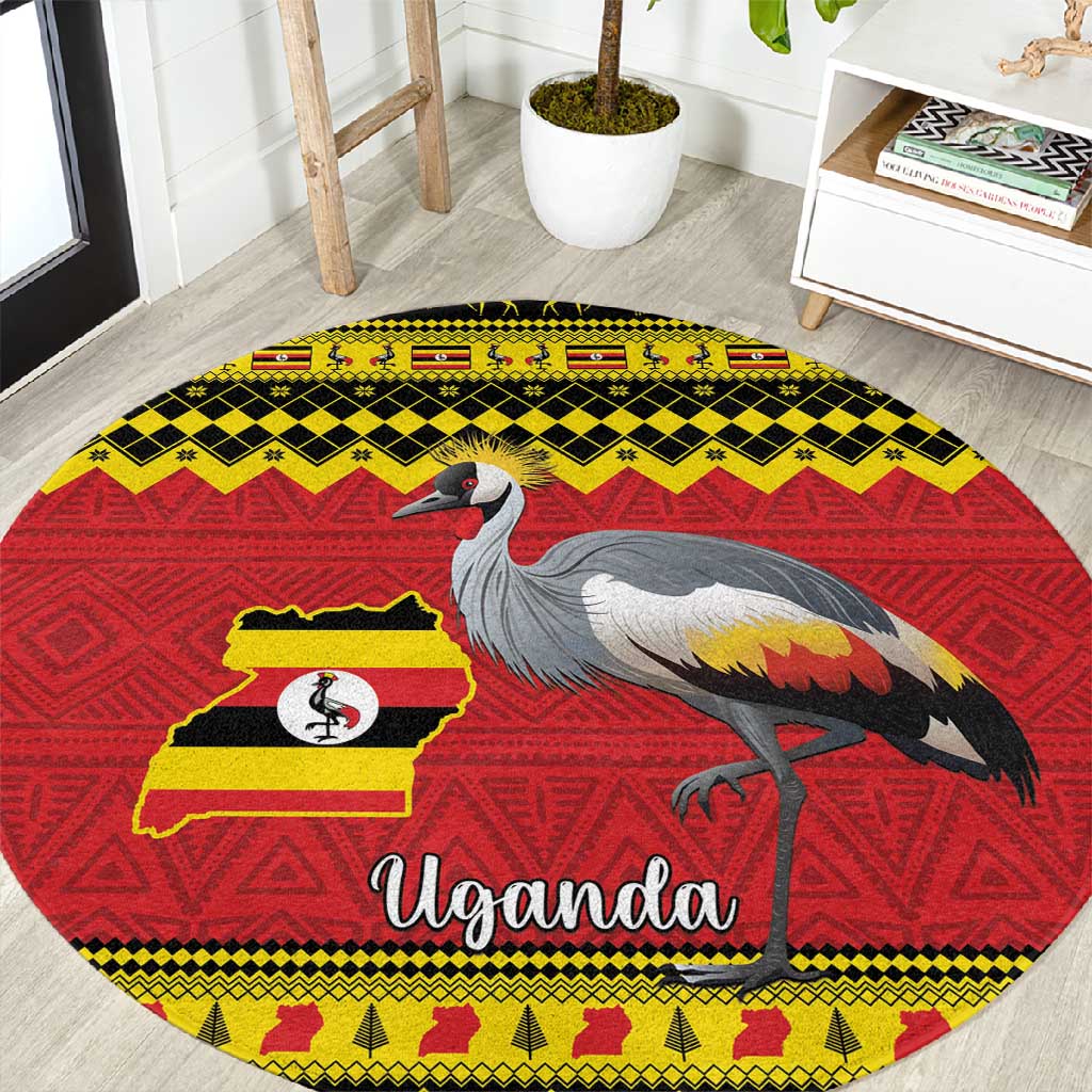 Afro Uganda Christmas Round Carpet Grey Crowned Crane Sekukkulu Ennugi