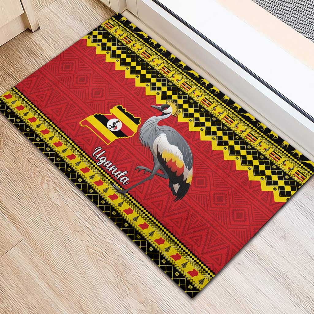 Afro Uganda Christmas Rubber Doormat Grey Crowned Crane Sekukkulu Ennugi
