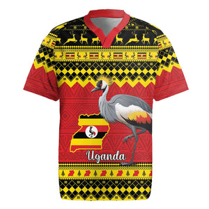 Afro Uganda Christmas Rugby Jersey Grey Crowned Crane Sekukkulu Ennugi