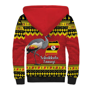 Afro Uganda Christmas Sherpa Hoodie Grey Crowned Crane Sekukkulu Ennugi