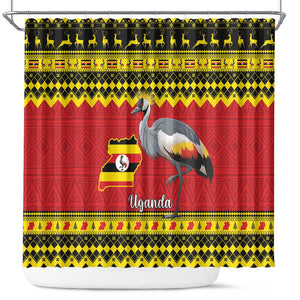 Afro Uganda Christmas Shower Curtain Grey Crowned Crane Sekukkulu Ennugi