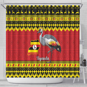 Afro Uganda Christmas Shower Curtain Grey Crowned Crane Sekukkulu Ennugi