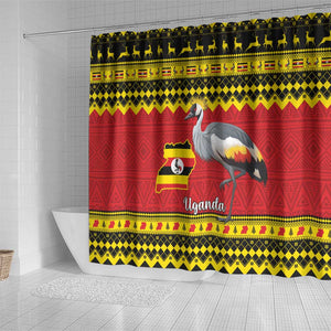 Afro Uganda Christmas Shower Curtain Grey Crowned Crane Sekukkulu Ennugi