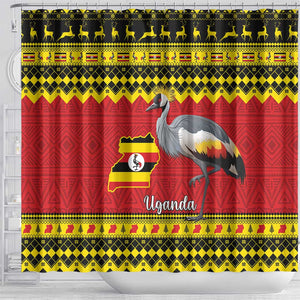 Afro Uganda Christmas Shower Curtain Grey Crowned Crane Sekukkulu Ennugi