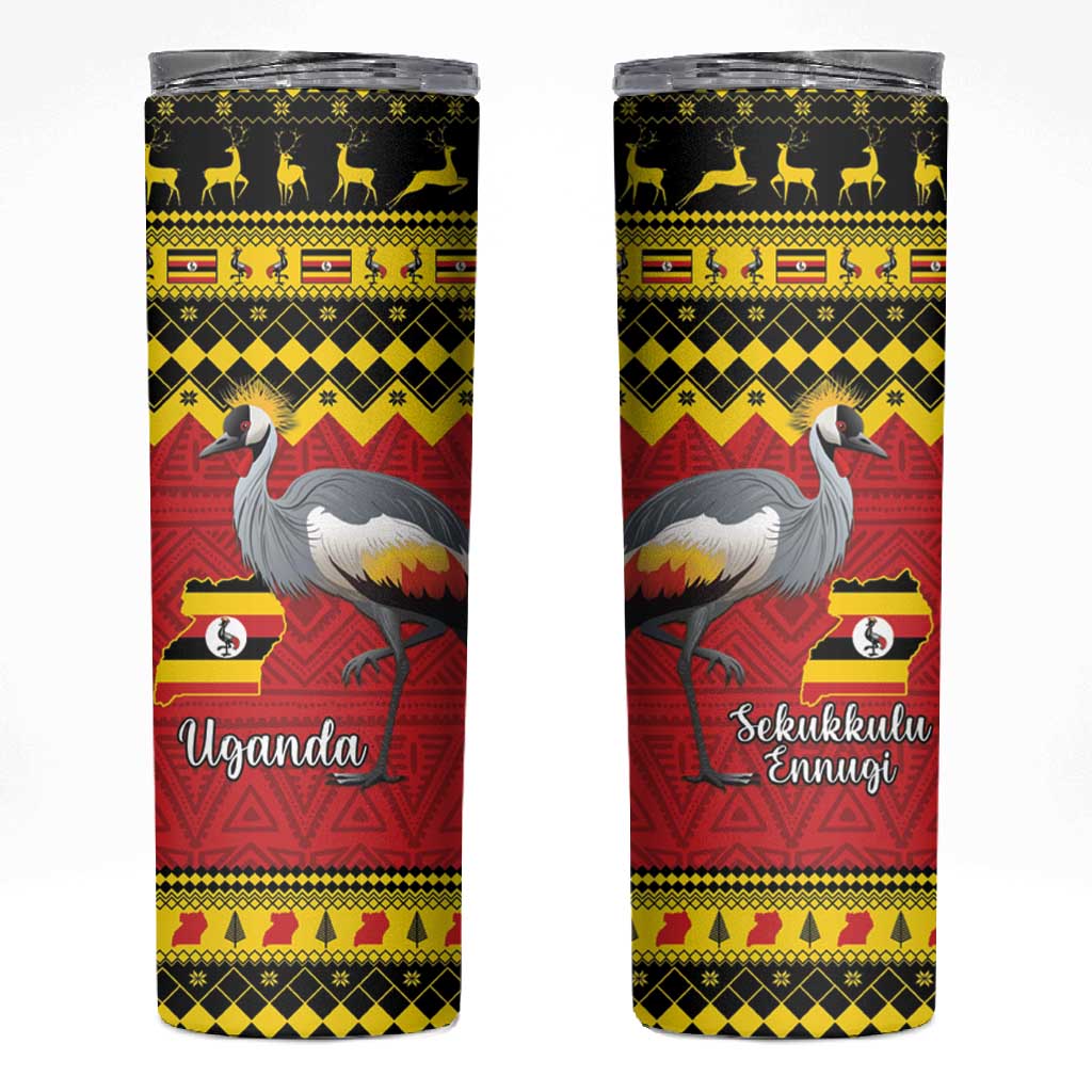 Afro Uganda Christmas Skinny Tumbler Grey Crowned Crane Sekukkulu Ennugi