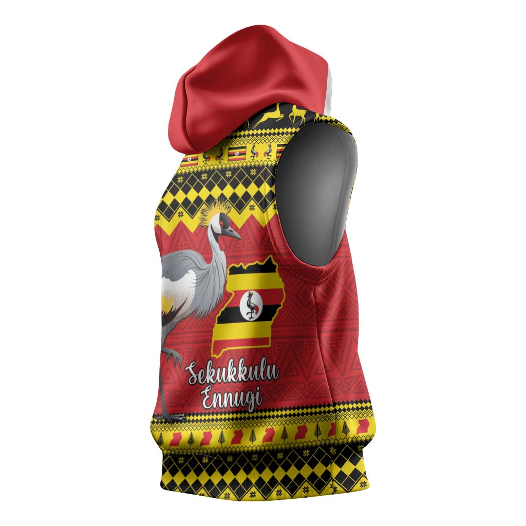 Afro Uganda Christmas Sleeveless Hoodie Grey Crowned Crane Sekukkulu Ennugi - African Pride