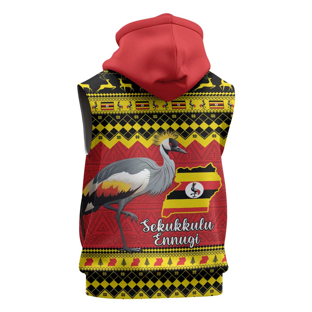 Afro Uganda Christmas Sleeveless Zip Hoodie Grey Crowned Crane Sekukkulu Ennugi - African Pride