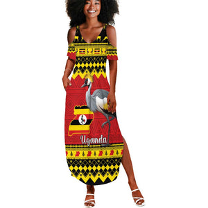 Afro Uganda Christmas Summer Maxi Dress Grey Crowned Crane Sekukkulu Ennugi