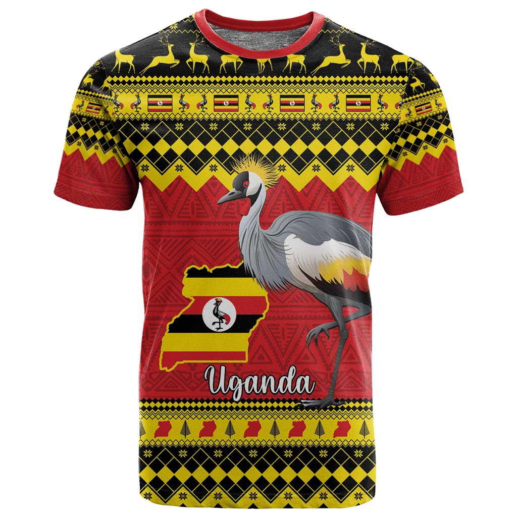 Afro Uganda Christmas T shirt Grey Crowned Crane Sekukkulu Ennugi