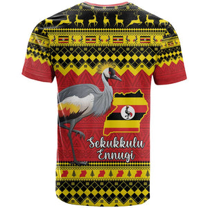 Afro Uganda Christmas T shirt Grey Crowned Crane Sekukkulu Ennugi