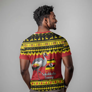 Afro Uganda Christmas T shirt Grey Crowned Crane Sekukkulu Ennugi