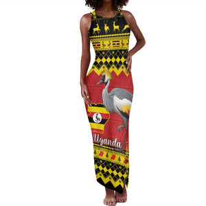 Afro Uganda Christmas Tank Maxi Dress Grey Crowned Crane Sekukkulu Ennugi