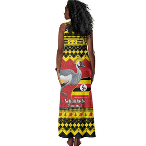 Afro Uganda Christmas Tank Maxi Dress Grey Crowned Crane Sekukkulu Ennugi