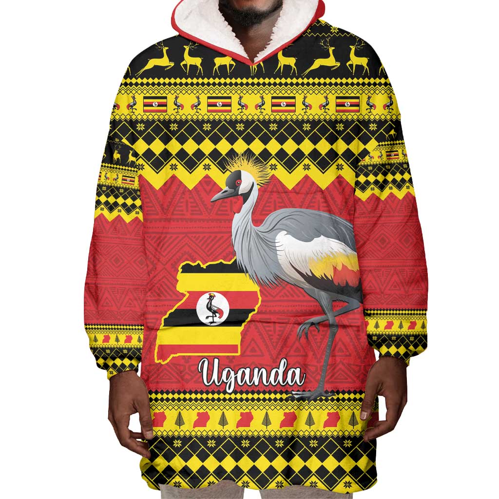 Afro Uganda Christmas Wearable Blanket Hoodie Grey Crowned Crane Sekukkulu Ennugi