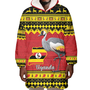 Afro Uganda Christmas Wearable Blanket Hoodie Grey Crowned Crane Sekukkulu Ennugi