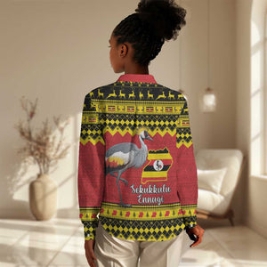 Afro Uganda Christmas Women Casual Shirt Grey Crowned Crane Sekukkulu Ennugi