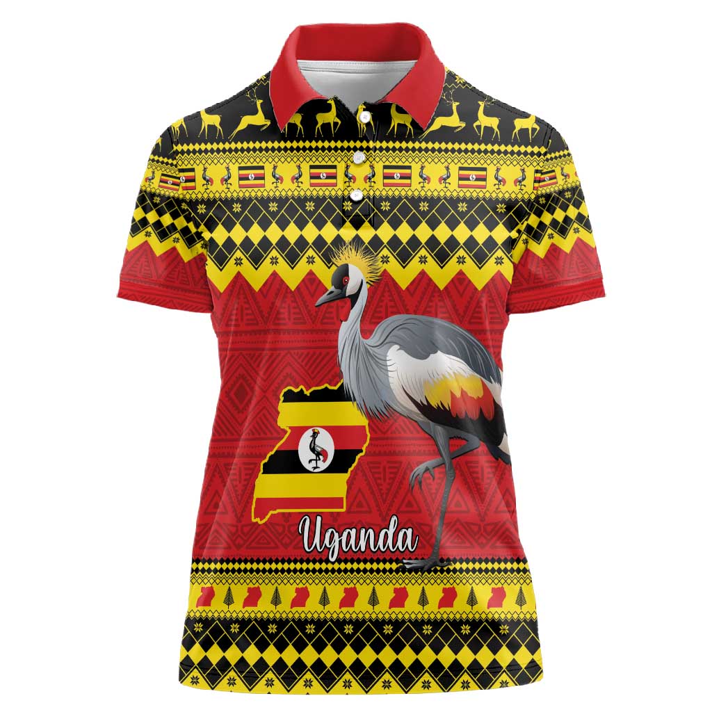 Afro Uganda Christmas Women Polo Shirt Grey Crowned Crane Sekukkulu Ennugi