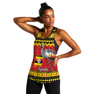 Afro Uganda Christmas Women Racerback Tank Grey Crowned Crane Sekukkulu Ennugi