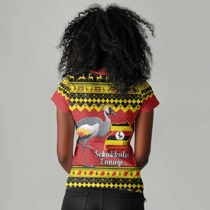 Afro Uganda Christmas Women V-Neck T-Shirt Grey Crowned Crane Sekukkulu Ennugi