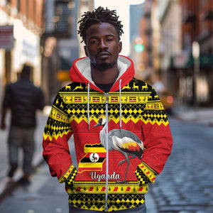 Afro Uganda Christmas Zip Hoodie Grey Crowned Crane Sekukkulu Ennugi