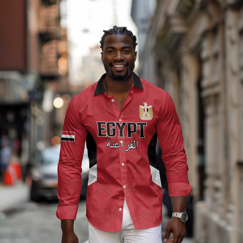 Custom Egypt Football Long Sleeve Button Shirt Pharaohs Road To The World 2026 - African Pride