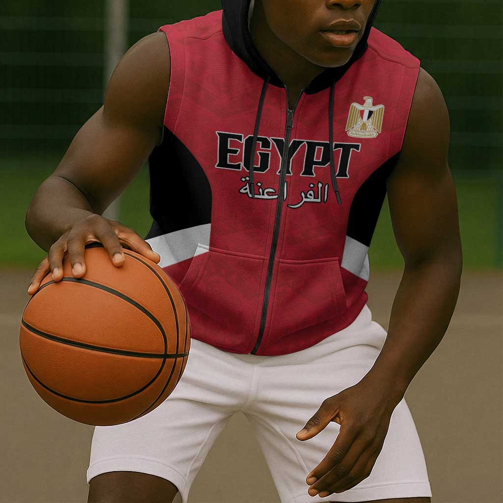Custom Egypt Football Sleeveless Zip Hoodie Pharaohs Road To The World 2026 - African Pride