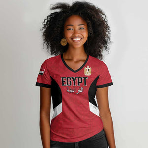 Custom Egypt Football Women V-Neck T-Shirt Pharaohs Road To The World 2026 - African Pride