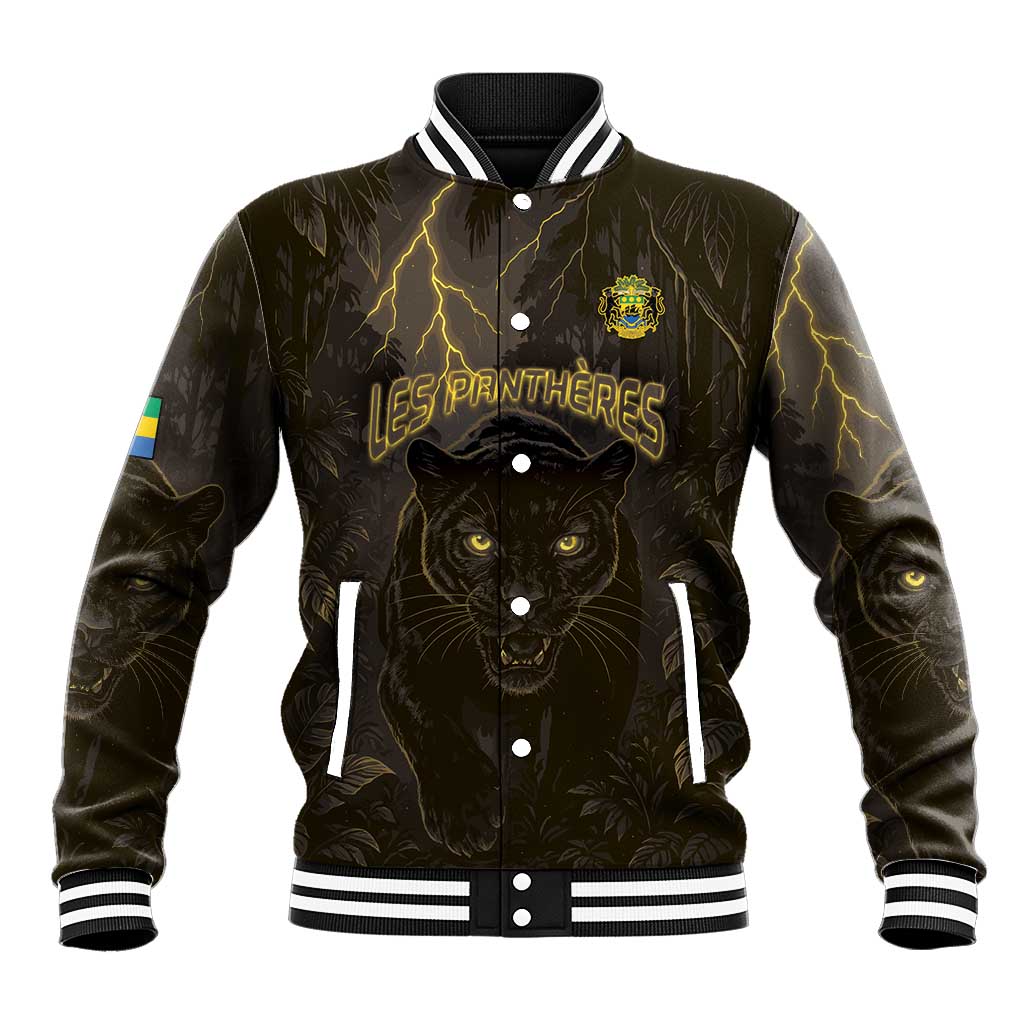 Custom Gabon Football Baseball Jacket Black Panther Thunder - African Pride