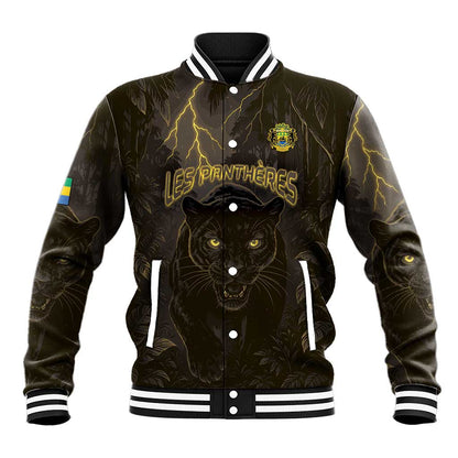 Custom Gabon Football Baseball Jacket Black Panther Thunder - African Pride