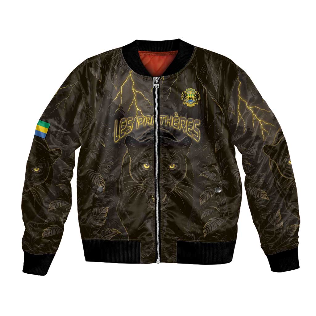 Custom Gabon Football Bomber Jacket Black Panther Thunder - African Pride