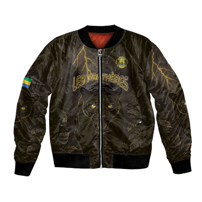 Custom Gabon Football Bomber Jacket Black Panther Thunder - African Pride