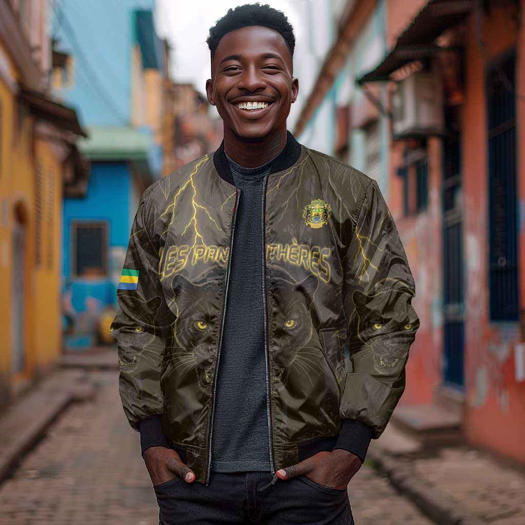Custom Gabon Football Bomber Jacket Black Panther Thunder - African Pride
