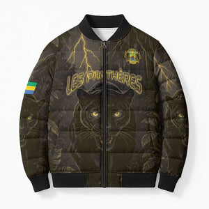 Custom Gabon Football Bomber Puffer Jacket Black Panther Thunder - African Pride
