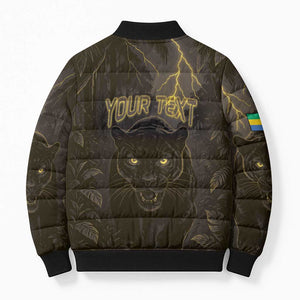 Custom Gabon Football Bomber Puffer Jacket Black Panther Thunder - African Pride