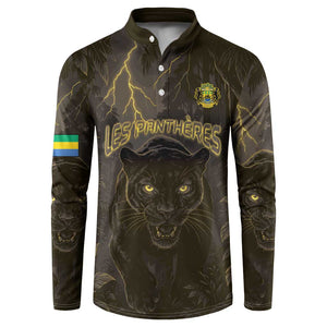 Custom Gabon Football Button Sweatshirt Black Panther Thunder