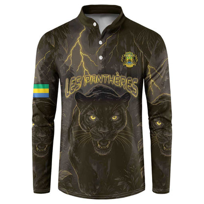 Custom Gabon Football Button Sweatshirt Black Panther Thunder