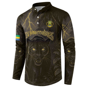 Custom Gabon Football Button Sweatshirt Black Panther Thunder