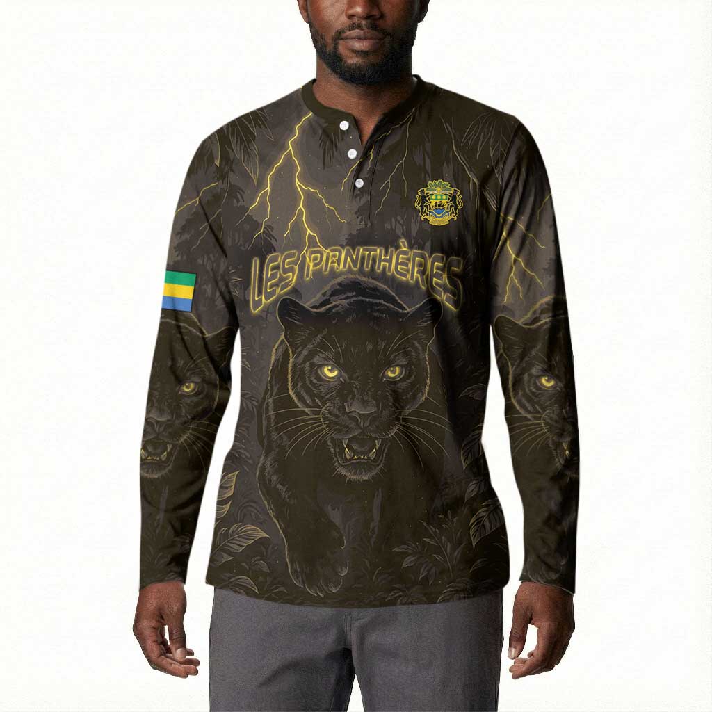Custom Gabon Football Button Sweatshirt Black Panther Thunder