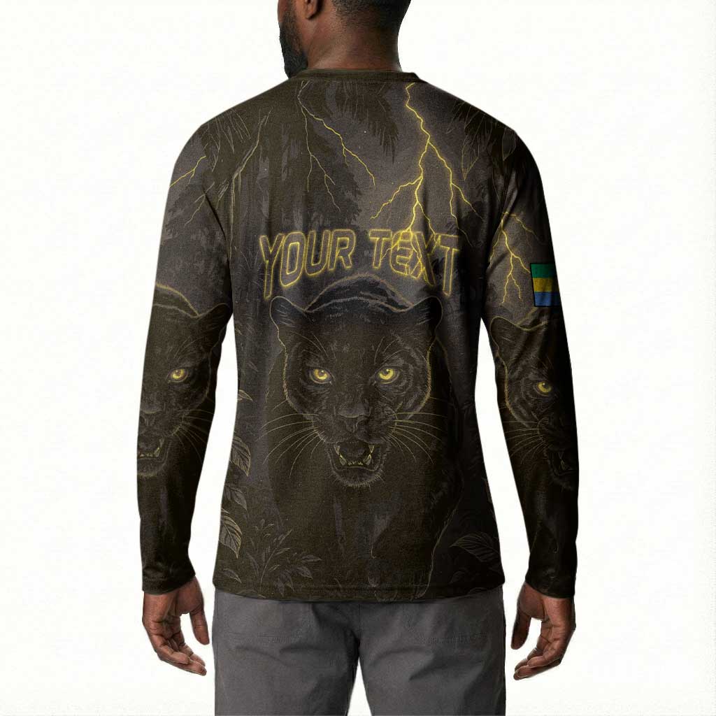Custom Gabon Football Button Sweatshirt Black Panther Thunder