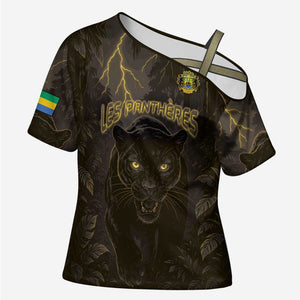 Custom Gabon Football Cross Shoulder Shirt Black Panther Thunder - African Pride